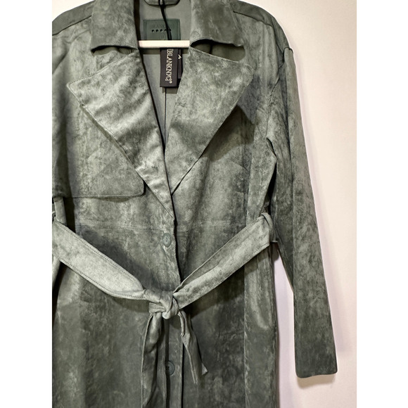 Blank NYC Free People Vegan Suede Trench Coat Size Medium NWT Olive Branch - Picture 7 of 14